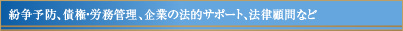 紛争予防、債権・労働管理、企業の法的サポート、法律顧問など